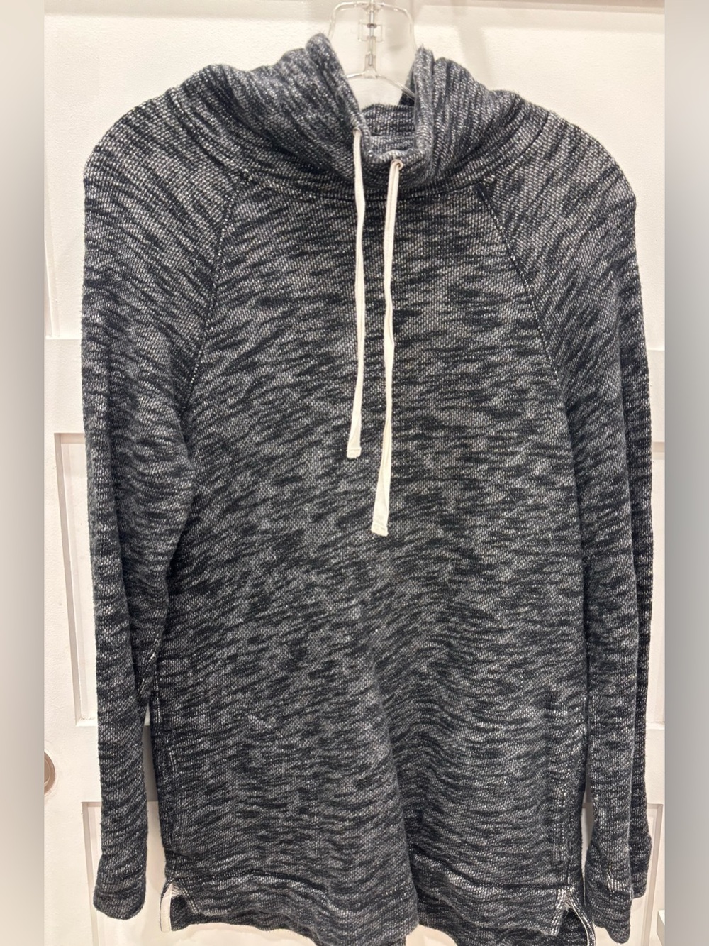 J. Crew Men's Charcoal Marled Cowl Neck Pullover with Drawstring